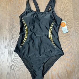 Black Athletic One Piece Swimsuit UPF 50+ Racerback Training Swimwear
